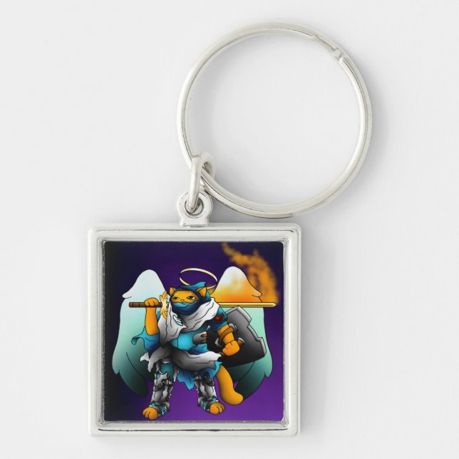 Holy Angel Knight Cat Keychain (Front)