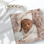 Holy Baptism Elegant Modern Chic Heart Baby Photo Keychain<br><div class="desc">This simple and modern design is composed of serif typography and add a custom photo,  add baby's name and month and year of baptism</div>