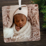 Holy Baptism Elegant Modern Chic Heart Baby Photo Metal Ornament<br><div class="desc">This simple and modern design is composed of serif typography and add a custom photo,  add baby's name and month and year of baptism</div>