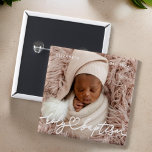 Holy Baptism Modern Elegant Chic Heart Baby Photo 2 Inch Square Button<br><div class="desc">This simple and modern design is composed of serif typography and add a custom photo,  add baby's name and month and year of baptism</div>