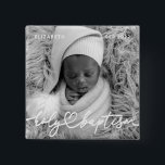 Holy Baptism Modern Elegant Chic Heart Baby Photo 2 Inch Square Button<br><div class="desc">This simple and modern design is composed of serif typography and add a custom photo,  add baby's name and month and year of baptism</div>