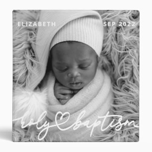 Holy Baptism Modern Elegant Chic Heart Baby Photo Binder