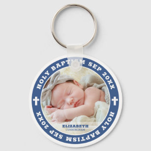 Holy Baptism Modern White Cross Custom Photo Keychain
