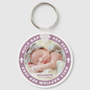 Holy Baptism Modern White Cross Custom Photo Keychain