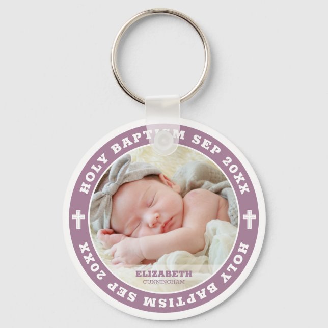Holy Baptism Modern White Cross Custom Photo Keychain (Front)