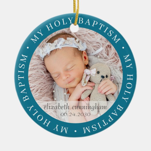 Holy Baptism Simple Frame Modern Custom Photo Ceramic Ornament (Front)