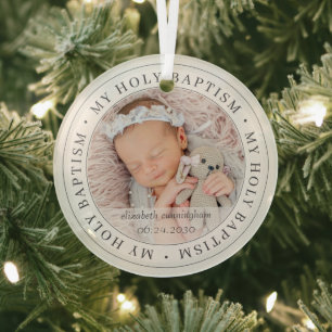 Holy Baptism Simple Frame Modern Custom Photo Glass Ornament