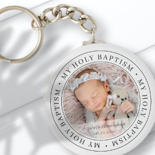 Holy Baptism Simple Frame Modern Custom Photo Keychain