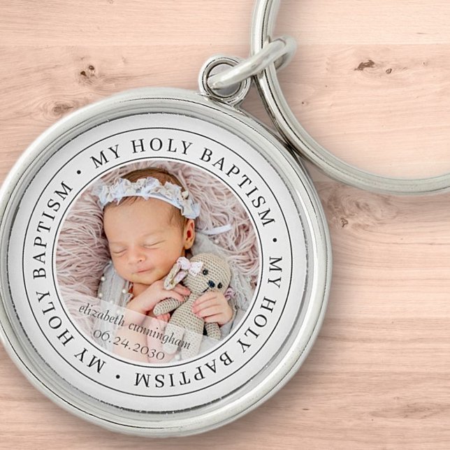 Holy Baptism Simple Frame Modern Custom Photo Keychain (Creator Uploaded)
