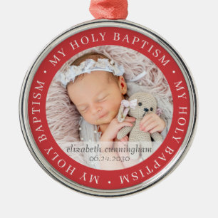 Holy Baptism Simple Frame Modern Custom Photo Metal Ornament