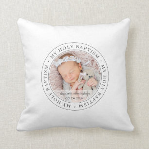 Holy Baptism Simple Frame Modern Custom Photo Throw Pillow