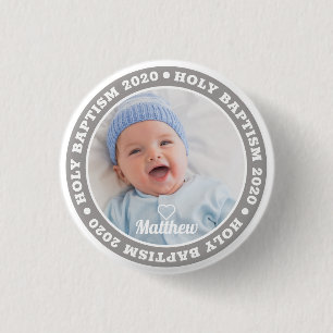Holy Baptism Simple Modern Custom Photo 1 Inch Round Button