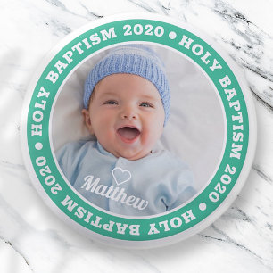 Holy Baptism Simple Modern Custom Photo 1 Inch Round Button