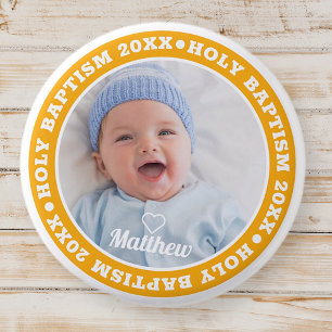 Holy Baptism Simple Modern Custom Photo 1 Inch Round Button