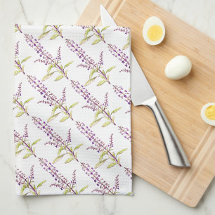 Holy Basil herbs hand painted watercolor art Kitchen Towel
