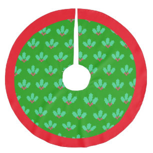 Holy Berry Pattern on Green Brushed Polyester Tree Skirt