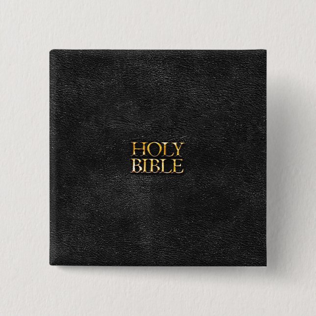 Holy Bible Christian Religion Faux Black Leather 2 Inch Square Button (Front)