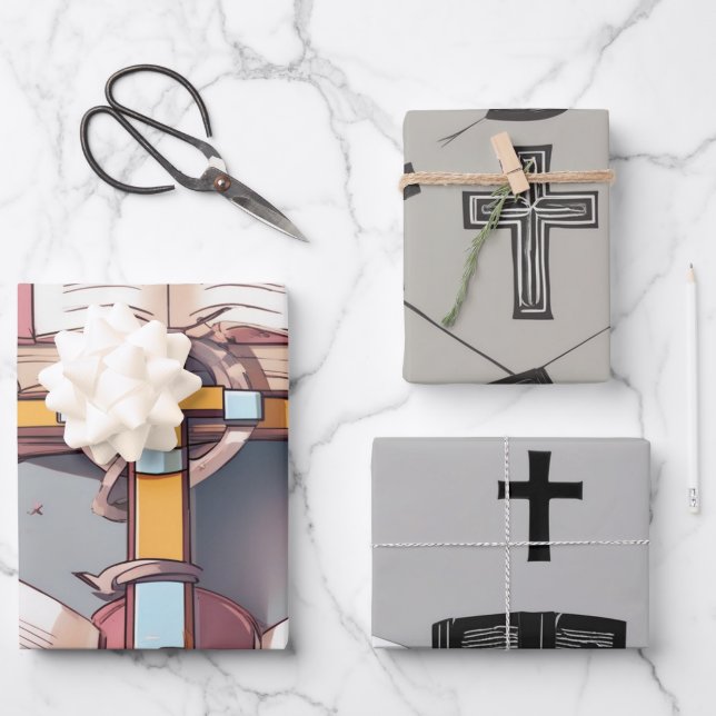 Holy Bible & Cross Elegance Wrapping Paper Sheet (Front)