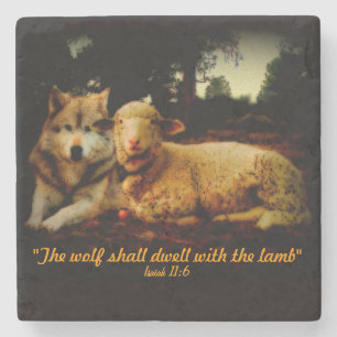 Holy Bible, The wolf and the lamb, Isaiah 11:6 Stone Coaster