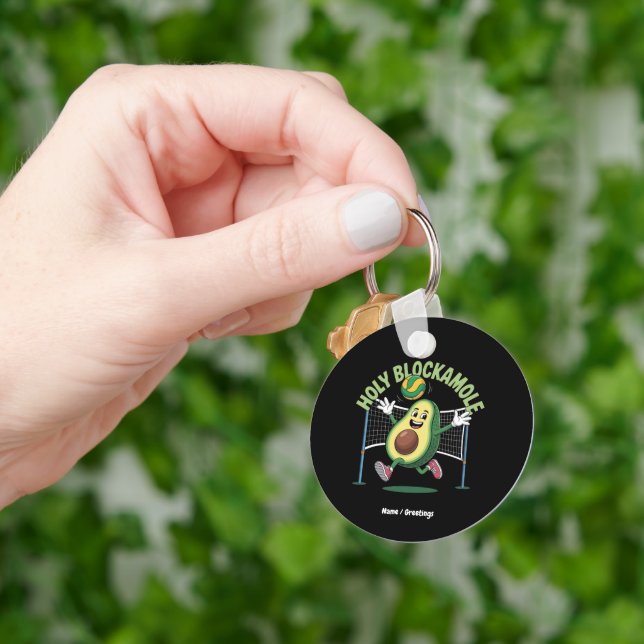 Holy Blockamole Cute Funny Volleyball Avocado Play Keychain (Hand)