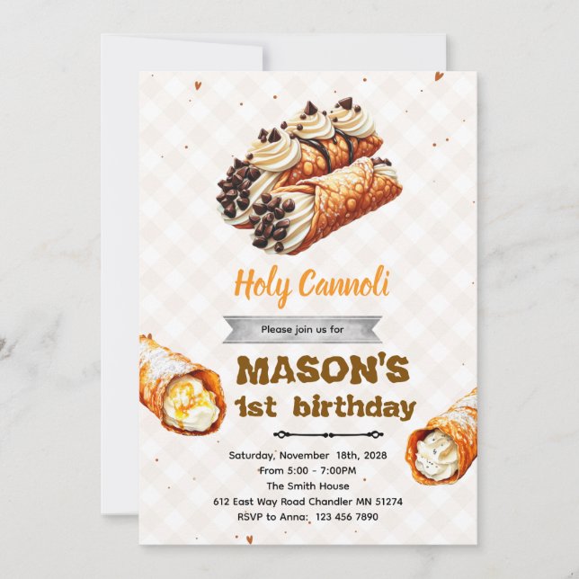 Holy Cannoli birthday party invitation (Front)