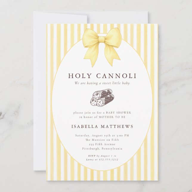Holy Cannoli Bow Baby Shower  Invitation (Front)