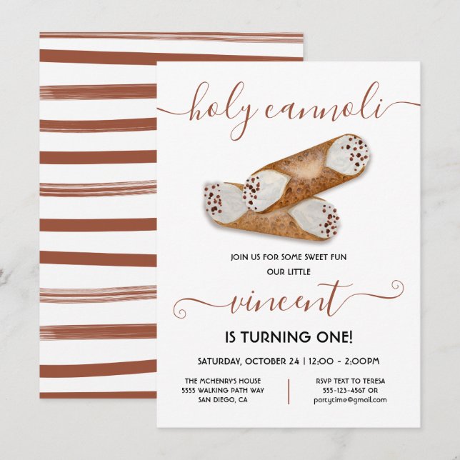 Holy Cannoli Modern Birthday Party Invitation (Front/Back)