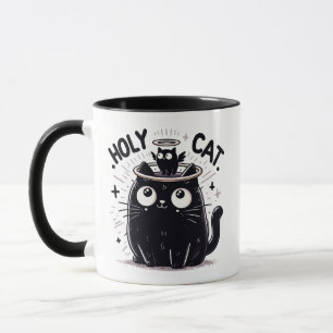 Holy Cat - Black Cat Watching Angel Cat Funny Mug