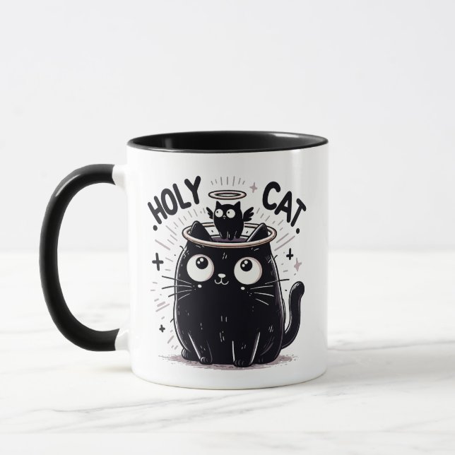  Holy Cat - Black Cat Watching Angel Cat Funny  Mug (Left)