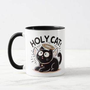  Holy Cat - Black Cat with Wings Funny Mug