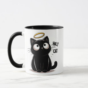  Holy Cat - Minimalist Black Cat with Halo Cute  Mug
