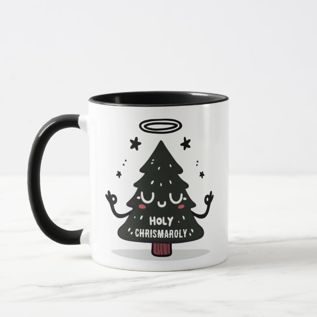 Holy Chrismaroly Mug Cute Floating Christmas Tree (Left)