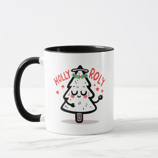Holy Christma-roly Mug – Cute Meditating Tree  (Left)
