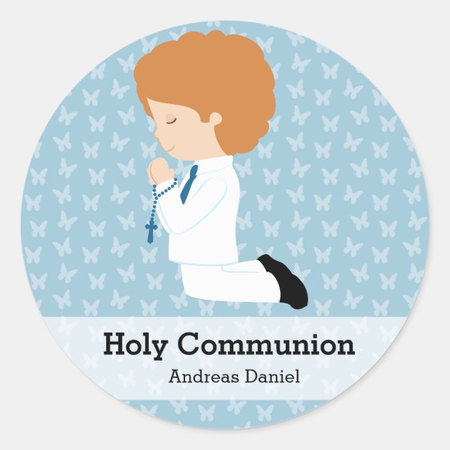 Holy Communion boy * Choose your background colour Classic Round Sticker (Front)