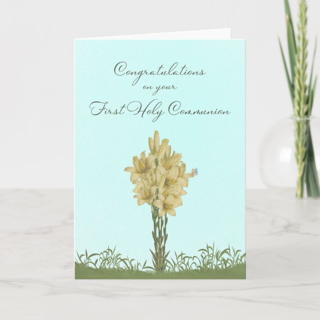 Holy Communion Card with Lilies and Butterfly (Front)