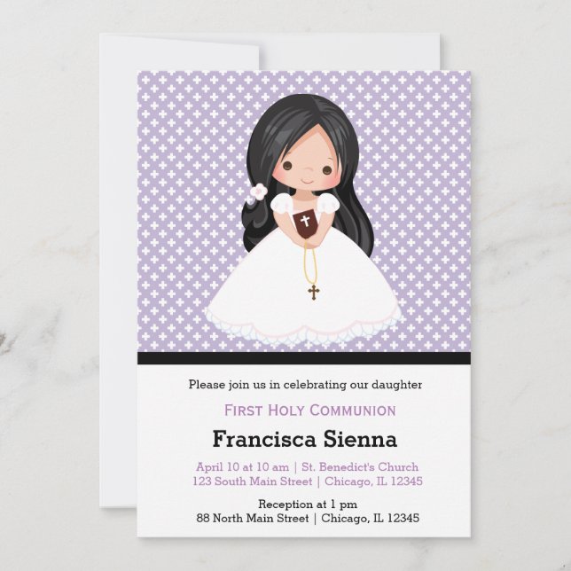 Holy Communion girl * choose background colour Invitation (Front)