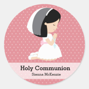 Holy Communion Girl * Choose your background colou Classic Round Sticker