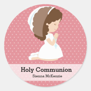 Holy Communion Girl * Choose your background colou Classic Round Sticker