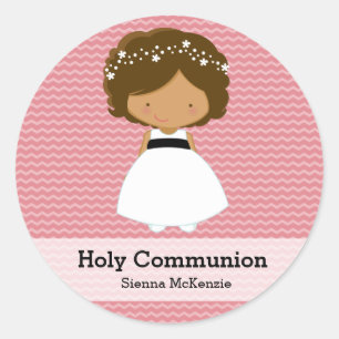 Holy Communion Girl * Choose your background colou Classic Round Sticker