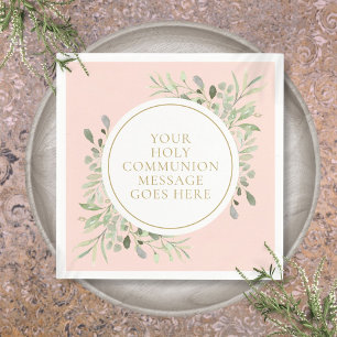 Holy Communion Greenery Floral Blush Pink Napkin