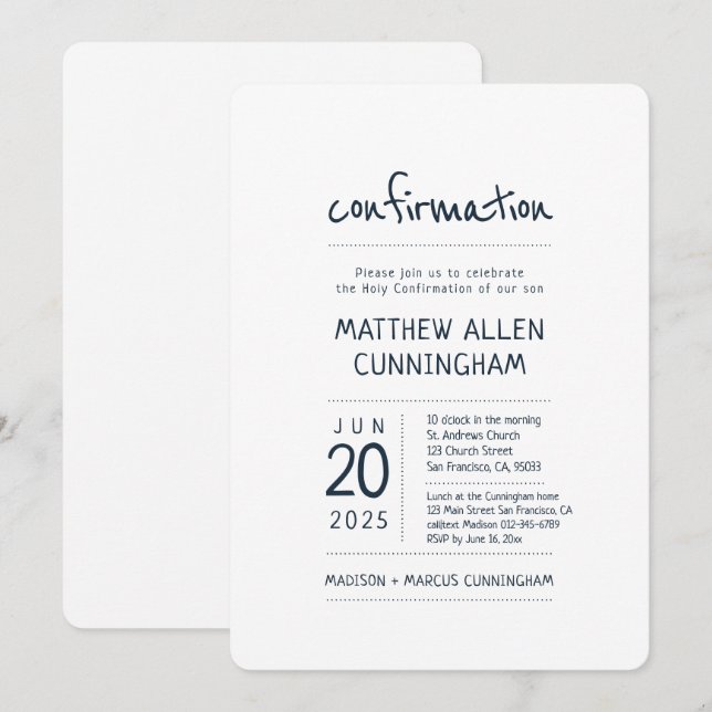 Holy Confirmation Boy | Modern + Simple Invitation (Front/Back)