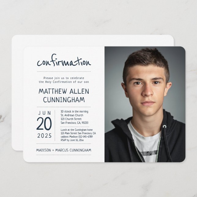 Holy Confirmation Boy | Modern + Simple Photo Invitation (Front/Back)