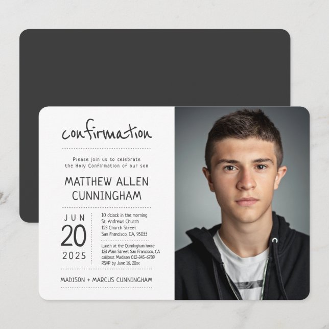 Holy Confirmation Boy | Modern + Simple Photo Invitation (Front/Back)
