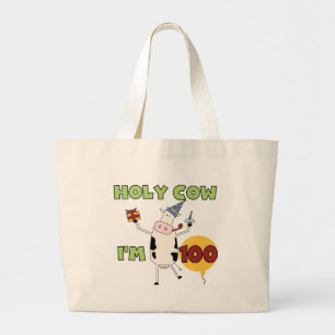 Holy Cow 100th Birthday Tshirts and Gifts Large Tote Bag