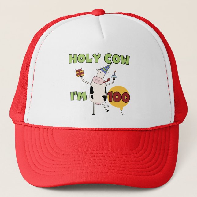 Holy Cow 100th Birthday Tshirts and Gifts Trucker Hat (Front)