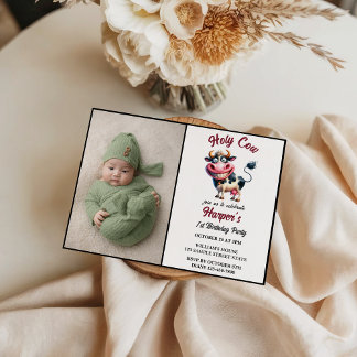 Holy Cow! 1st Birthday | Animal First Birthday  Invitation