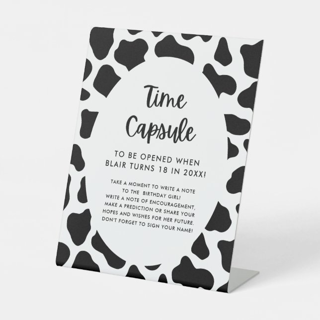 Holy Cow 1st Birthday Time Capsule Pedestal Sign (Front)