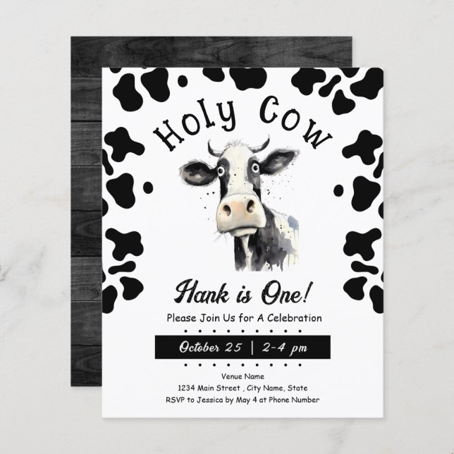 Holy Cow 1st Birthday Watercolor (Front/Back)