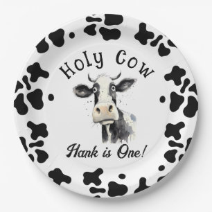 Holy Cow 1st Birthday Watercolor Paper Plate
