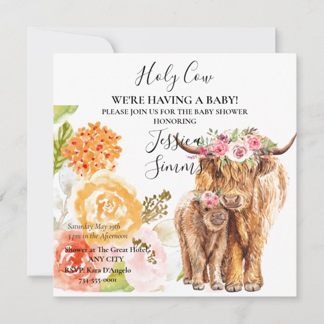 Holy Cow Baby Shower Boho Highland Calf Invitation (Front)